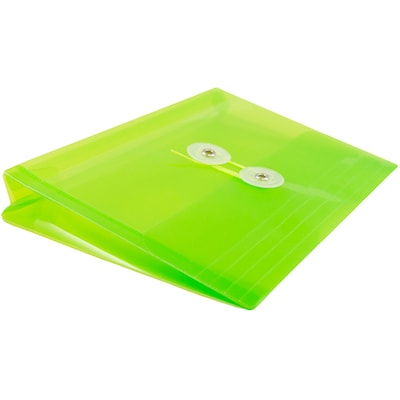 JAM Paper Plastic Envelopes with Button and String Tie Closure, Index Booklet, 5.5 x 7.5, Lime Green, 12/Pack (920B1LI)