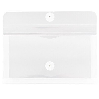 JAM Paper Plastic Envelopes with Button and String Tie Closure, #10 Business Booklet, 5.25 x 10, Cle
