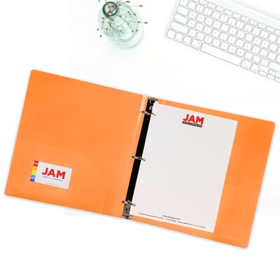 JAM Paper Heavy Duty 1 1/2" 3-Ring Flexible Poly Binders, Orange (762T15OR)