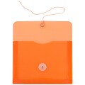 JAM Paper Plastic Envelopes with Button and String Tie Closure, Index Booklet, 5.5 x 7.5, Orange, 12