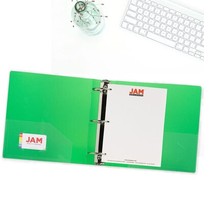 JAM Paper Heavy Duty 3" 3-Ring Flexible Poly Binders, Green (821T3GR)