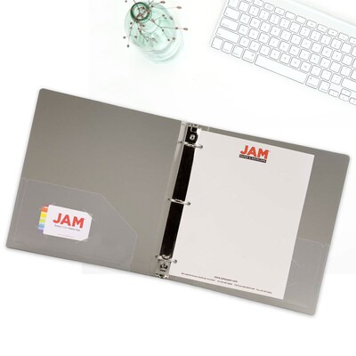 JAM Paper Designders 1 1/2" 3-Ring Flexible Poly Binders, Gray (762T15SM)
