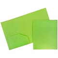 JAM Paper Heavy Duty Plastic Two-Pocket School Folders, Lime Green, 6/Pack (383HLID)