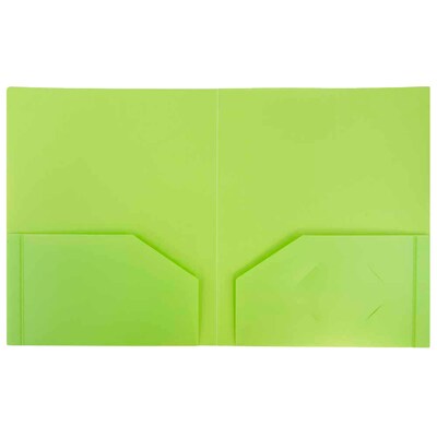 JAM Paper Heavy Duty Two-Pocket Plastic Folders, Lime Green, 108/Pack (383HLIB)