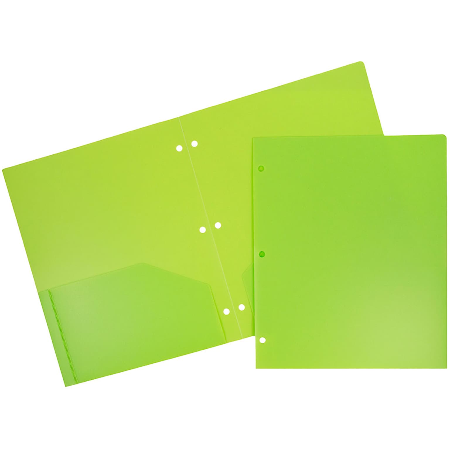 JAM Paper Heavy Duty 3 Hole Punch Two-Pocket Plastic Folders, Lime Green, 6/Pack (383HHPLID)