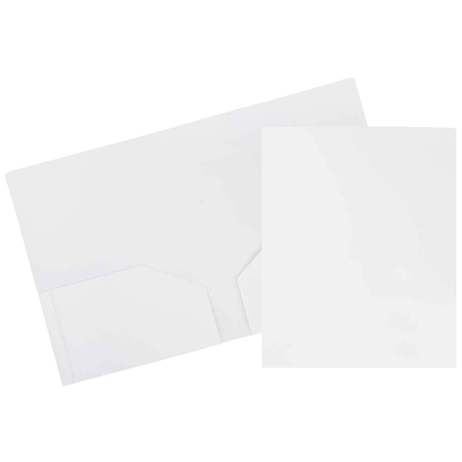 JAM Paper Heavy Duty Two-Pocket Plastic Folders, White, 6/Pack (57404D)