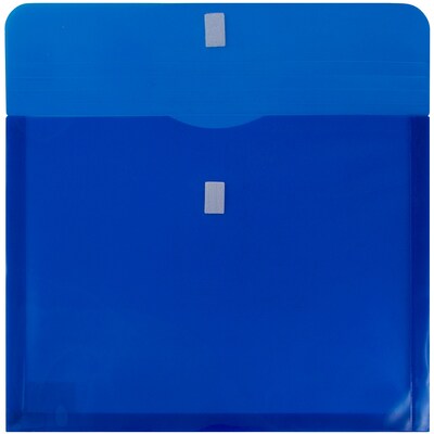 JAM Paper Plastic Envelopes with Hook & Loop Closure, 9.75 x 13 with 1 Inch Expansion, Blue, 12/Pack