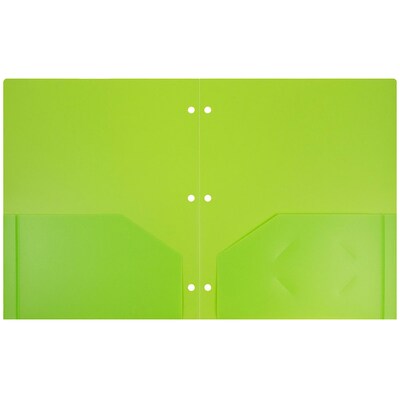 JAM Paper Heavy Duty 3 Hole Punch Two-Pocket Plastic Folders, Lime Green, 6/Pack (383HHPLID)