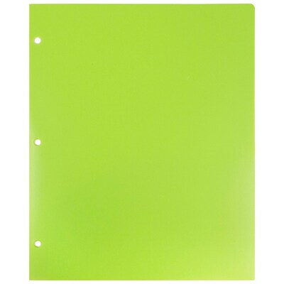 JAM Paper Heavy Duty 3 Hole Punch Two-Pocket Plastic Folders, Lime Green, 6/Pack (383HHPLID)