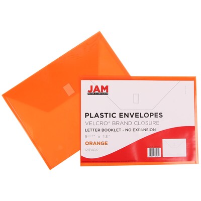 Jam Paper Plastic File Pocket, Letter Size, Orange, 12/Pack (218V0or)