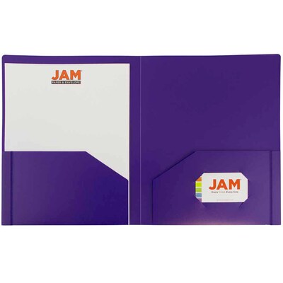 JAM Paper Heavy Duty Plastic Two-Pocket School Folders, Purple, 6/Pack (383NPURPLED)