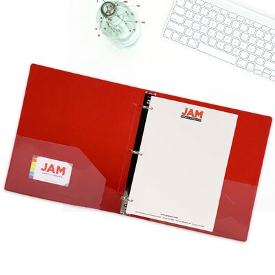 JAM Paper Heavy Duty 1 1/2" 3-Ring Flexible Poly Binders, Red (762T15RD)