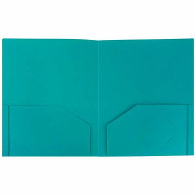 JAM Paper Heavy Duty Plastic Two-Pocket School Folders, Teal Blue, 108/Pack (Ox57401b)