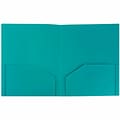 JAM Paper Heavy Duty Plastic Two-Pocket School Folders, Teal Blue, 108/Pack (Ox57401b)