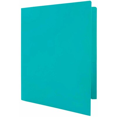 JAM Paper Heavy Duty Plastic Two-Pocket School Folders, Teal Blue, 108/Pack (Ox57401b)