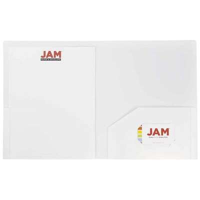 JAM Paper Heavy Duty Two-Pocket Plastic Folders, White, 6/Pack (57404D)