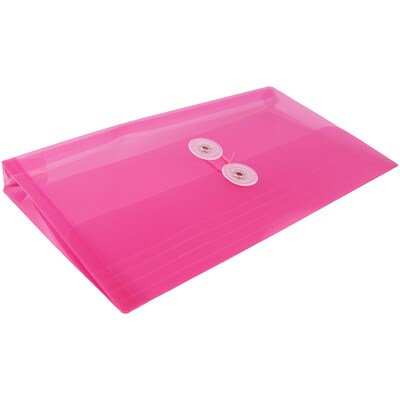 JAM Paper Plastic Envelopes with Button and String Closure, #10 Business Booklet, 5.25 x 10, Fuchsia Pink, 12/Pack (921B1FU)