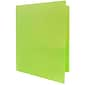 JAM Paper Heavy Duty Plastic Two-Pocket School Folders, Lime Green, 6/Pack (383HLID)