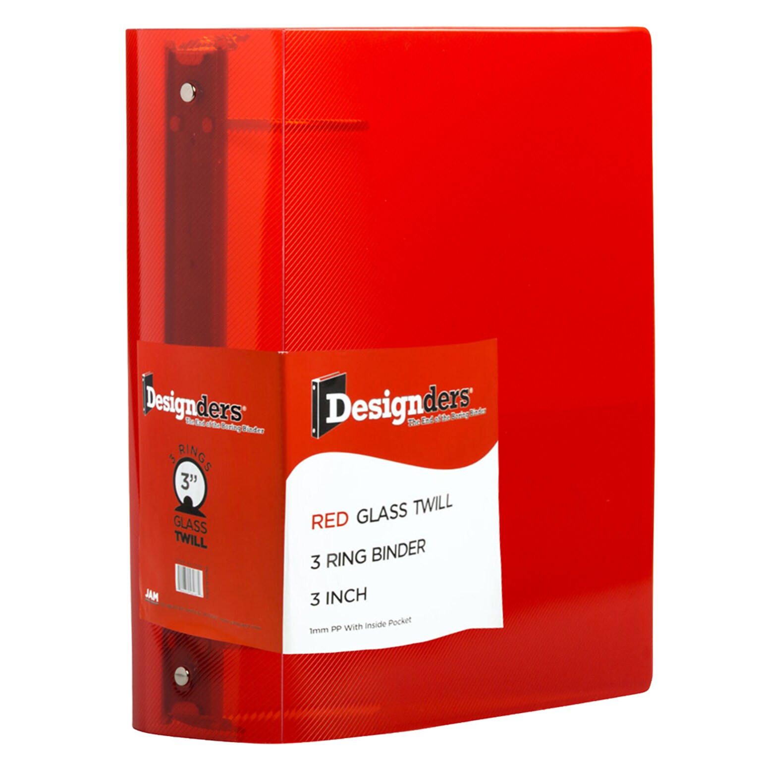 JAM Paper Designders 3 3-Ring Flexible Poly Binders, Red (821T3RE)