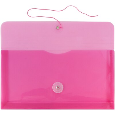 JAM Paper Plastic Envelopes with Button and String Closure, #10 Business Booklet, 5.25 x 10, Fuchsia Pink, 12/Pack (921B1FU)