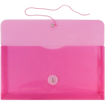 JAM Paper Plastic Envelopes with Button and String Closure, #10 Business Booklet, 5.25 x 10, Fuchsia