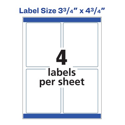 Avery Print-to-the-Edge Laser Shipping Labels, 3-3/4" x 4-3/4", White, 4 Labels/Sheet, 25 Sheets/Pack (6878)