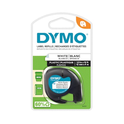 DYMO LetraTag 91331 Plastic Label Maker Tape, 1/2 x 13, Black on White (91331)