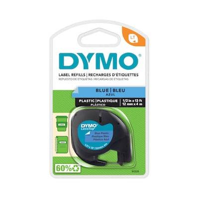 DYMO LetraTag 91335 Plastic Label Maker Tape, 1/2" x 13', Black on Blue (91335)
