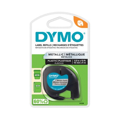 DYMO LT 91338 Label Maker Tape, 1/2"W, Black on Metallic