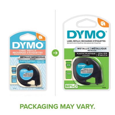 DYMO LT 91338 Label Maker Tape, 1/2"W, Black on Metallic