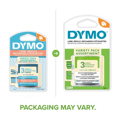 DYMO LetraTag 12331 Variety Pack Label Maker Tape, 1/2" x 13', Assorted Colors, 3/Pack (12331)