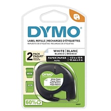 Dymo LetraTag 10697 Label Maker Tapes, 0.5W, Black On White, 2/Pack