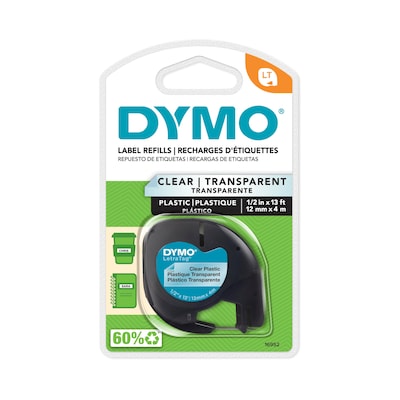 DYMO LetraTag 16952 Plastic Label Maker Tape, 1/2 x 13, Black on Clear (16952)