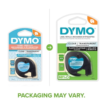 DYMO LetraTag 16952 Plastic Label Maker Tape, 1/2" x 13', Black on Clear (16952)