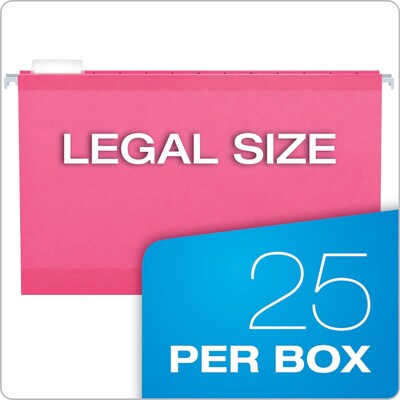 Pendaflex Reinforced Hanging File Folders, 1/5 Tab, Legal Size, Pink, 25/Box (04153 1/5 PIN)