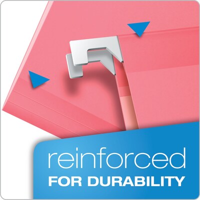 Pendaflex 10 Heavy Duty Reinforced Hanging File Folder, 1/5-Tab, Legal, Pink, 25/Box (04153 1/5 PIN)