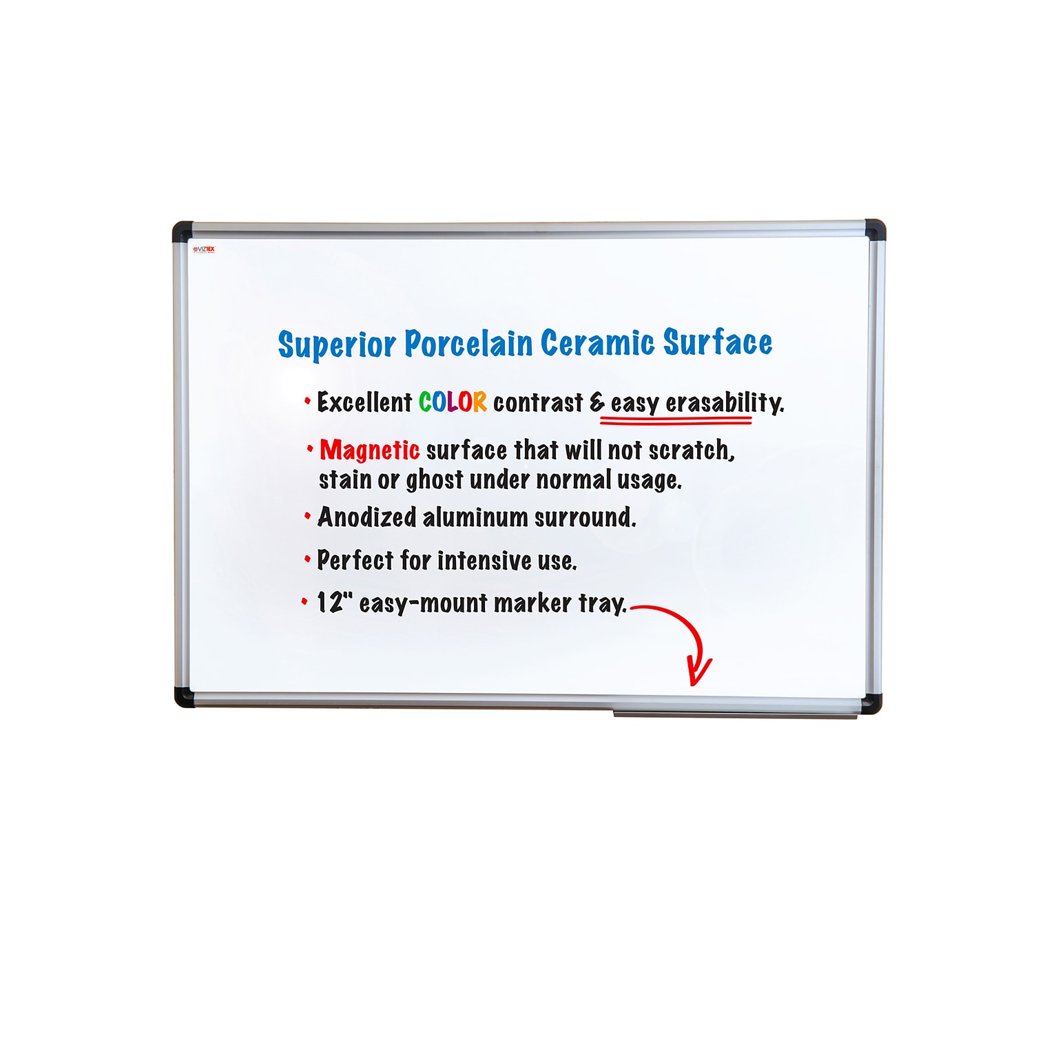 Floortex® Viztex® Porcelain Magnetic Dry Erase Board, Aluminium Frame, 18 x 24 (FCVPM2418A)