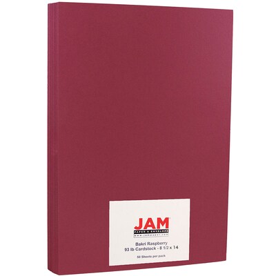 JAM Paper 93 lb. Cardstock Paper, 8.5 x 14, Bakri Raspberry, 50 Sheets/Pack (A64426899)