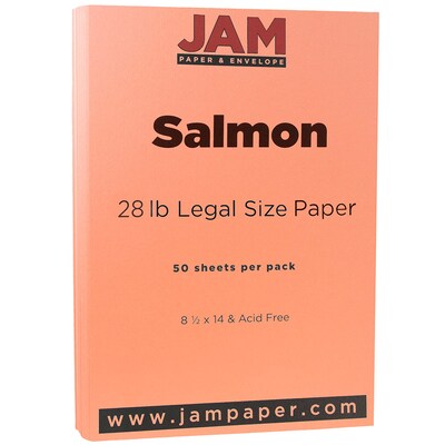JAM Paper 80 lb. Cardstock Paper, 8.5 x 14, Salmon Pink, 50 Sheets/Pack (16729362)
