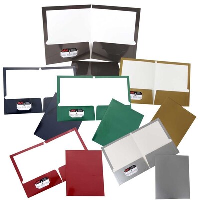 JAM Paper Glossy Two-Pocket Presentation Folders, Assorted Colors, 6/Pack (385GSASSRT)