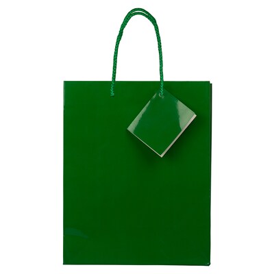 JAM Paper Glossy Gift Bag, Medium, Green, 6 Bags/Pack (672GLgra)