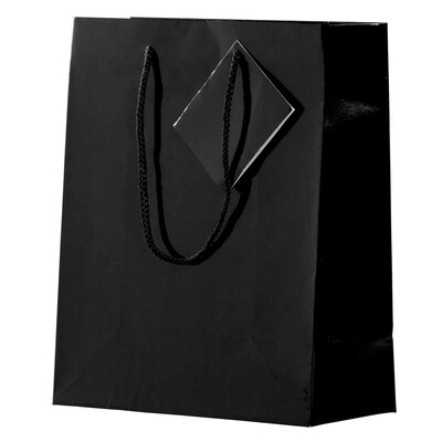 JAM Paper Gift Bag, 8" x 4" x 10", Black, 6 Bags/Pack (672GLbla)