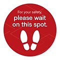 Social Distancing Vinyl Floor Decal, Wait on this Spot, 18 Round, Red, 6/Pack (60538)