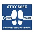 Social Distancing, Vinyl Floor Decal, “Stay Safe 6-Feet Apart, 12 x 14 Rectange, Blue, 6/Pack (60580)