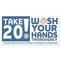 Deluxe Vinyl Decal, Take 20! Wash Your Hands, 4 x 8, Blue, 50/Pack (60586)