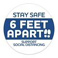 Deluxe Polyester Decal, Stay Safe 6 Feet Apart, 3 Round, Blue, 1000/Pack (60589)