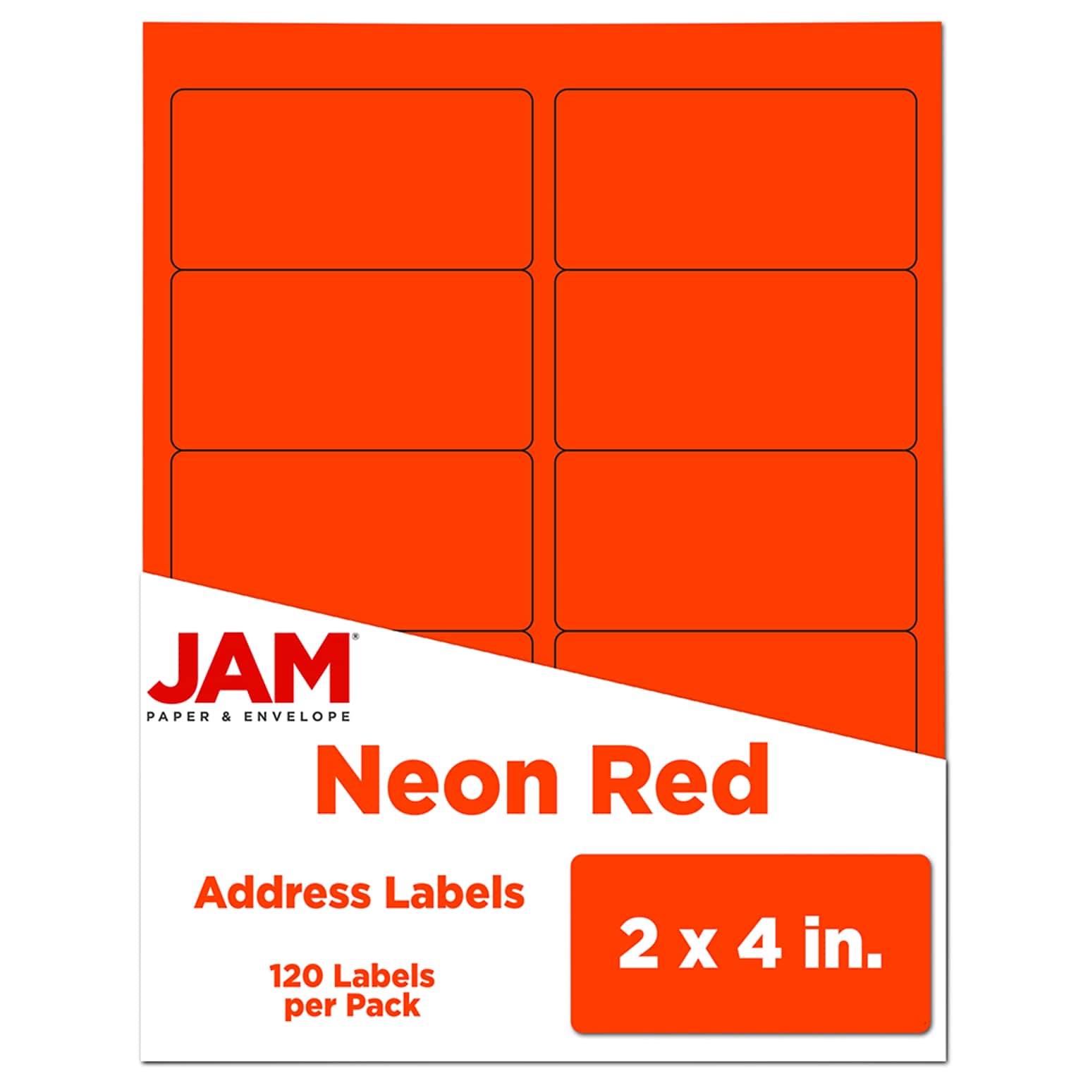 JAM Paper Laser/Inkjet Shipping Labels, 2 x 4, Neon Red, 10 Labels/Sheet, 12 Sheets/Pack (354328034)