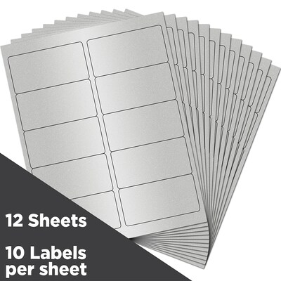 JAM Paper Laser/Inkjet Shipping Address Labels, 2 x 4, Silver Metallic, 10 Labels/Sheet, 12 Sheets