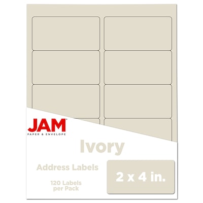JAM Paper Laser/Inkjet Shipping Shipping Labels, 2 x 4, Ivory, 10 Labels/Sheet, 12 Sheets/Pack (17