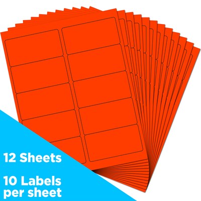 JAM Paper Laser/Inkjet Shipping Labels, 2" x 4", Neon Red, 10 Labels/Sheet, 12 Sheets/Pack (354328034)